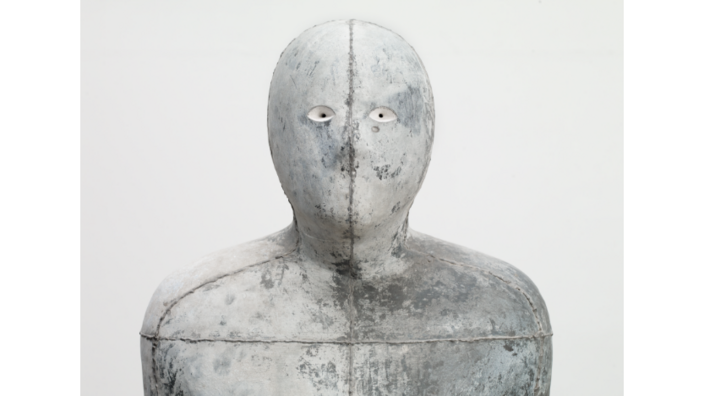 A plaster cast of Antony Gormley's body. The 25 mm thick plaster is cut through at the level of the pupils.