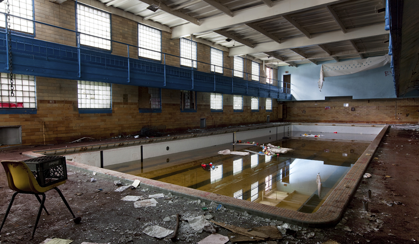 Disused swimming pool in a recreation centre in Michigan, USA, 2009